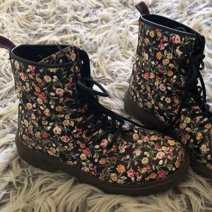 Flower print combat boots